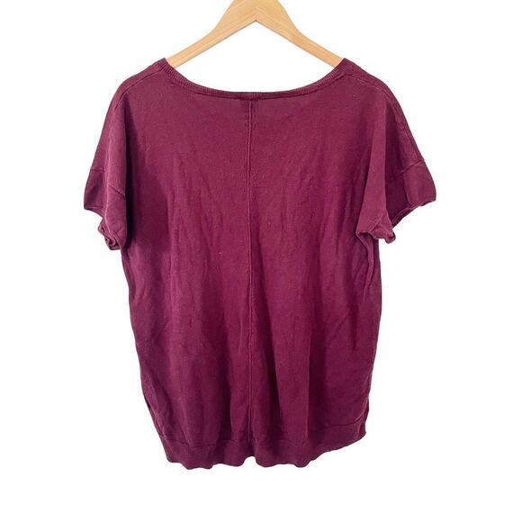GAP Wine Burgundy Slouchy Cuffed Short Sleeve Lightweight Sweater - Picture 2 of 5